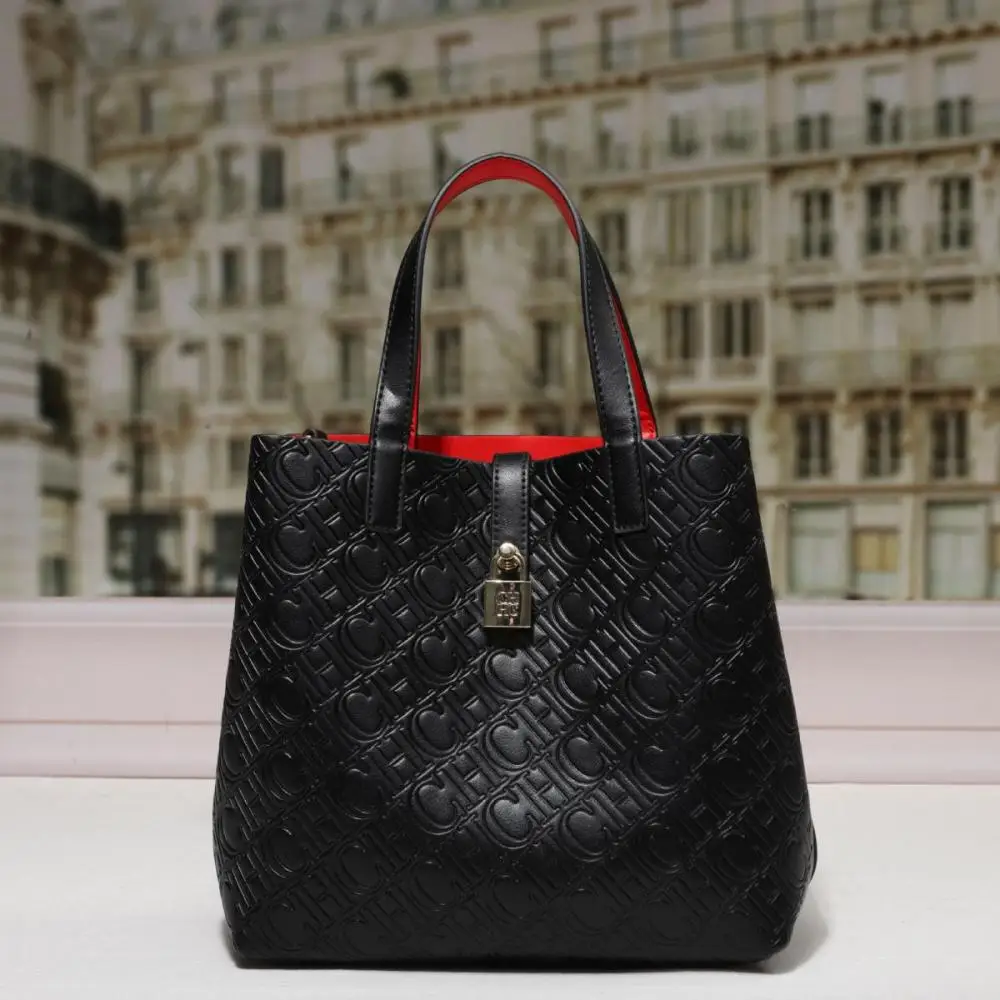 CH Leather Tote Bag  With Zipper Premium Feeling Classic Ladies Crossbody  Handbag High Quality Solid Color Commuter Bag 2025