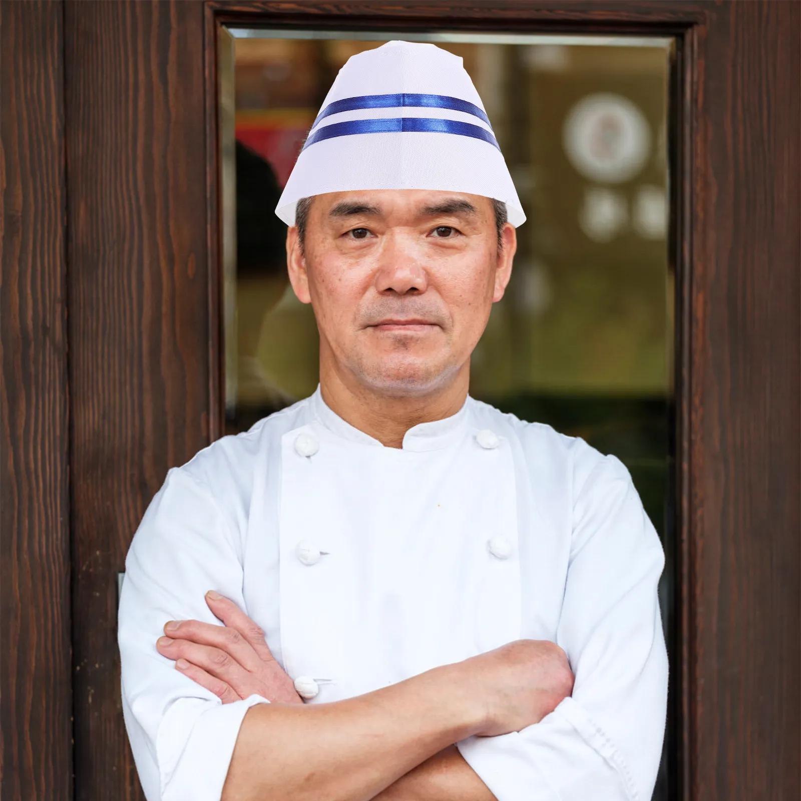 Chef Work Hat Blue Trim Unisex Kitchen Cap Cooking Baking Food Service Baker Hat Chef Caps for Men Cooking Supplies