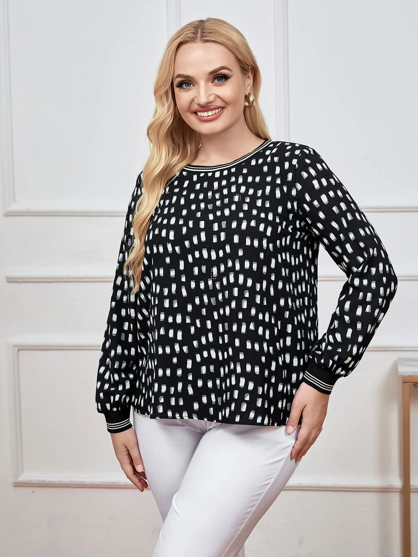 Moda damska Plus Size góra wiosna elegancki Top odpowiednia dla okrągłych damskich bawełnianych Top na co dzień