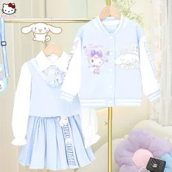 Autumn Cotton Coat Shirt Set Cinnamoroll Girl Jk Uniform Sanrios Anime Spring Pleated Skirt Korean Fashion Kawaii Kids Jackets