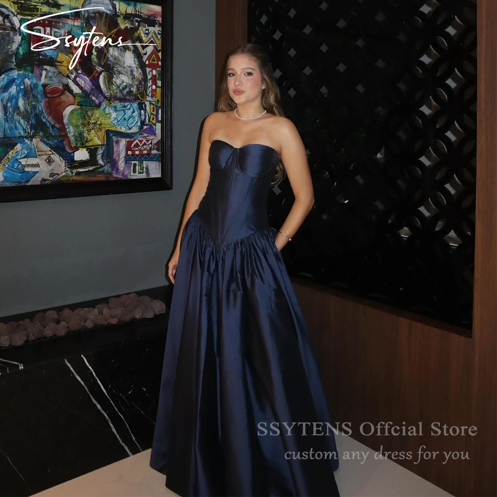 

SSYTENS Customized Black Satin Prom Dresses Wedding Party Dresses Women Long Formal Occasion Dress Elegant Draped Evening Gown