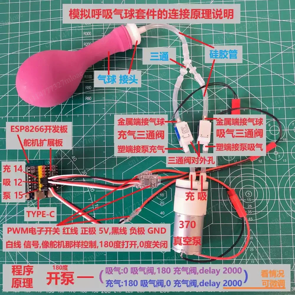 Simulated breathing balloon, programmable control vacuum pump solenoid valve inflatable suction wave heartbeat airbag