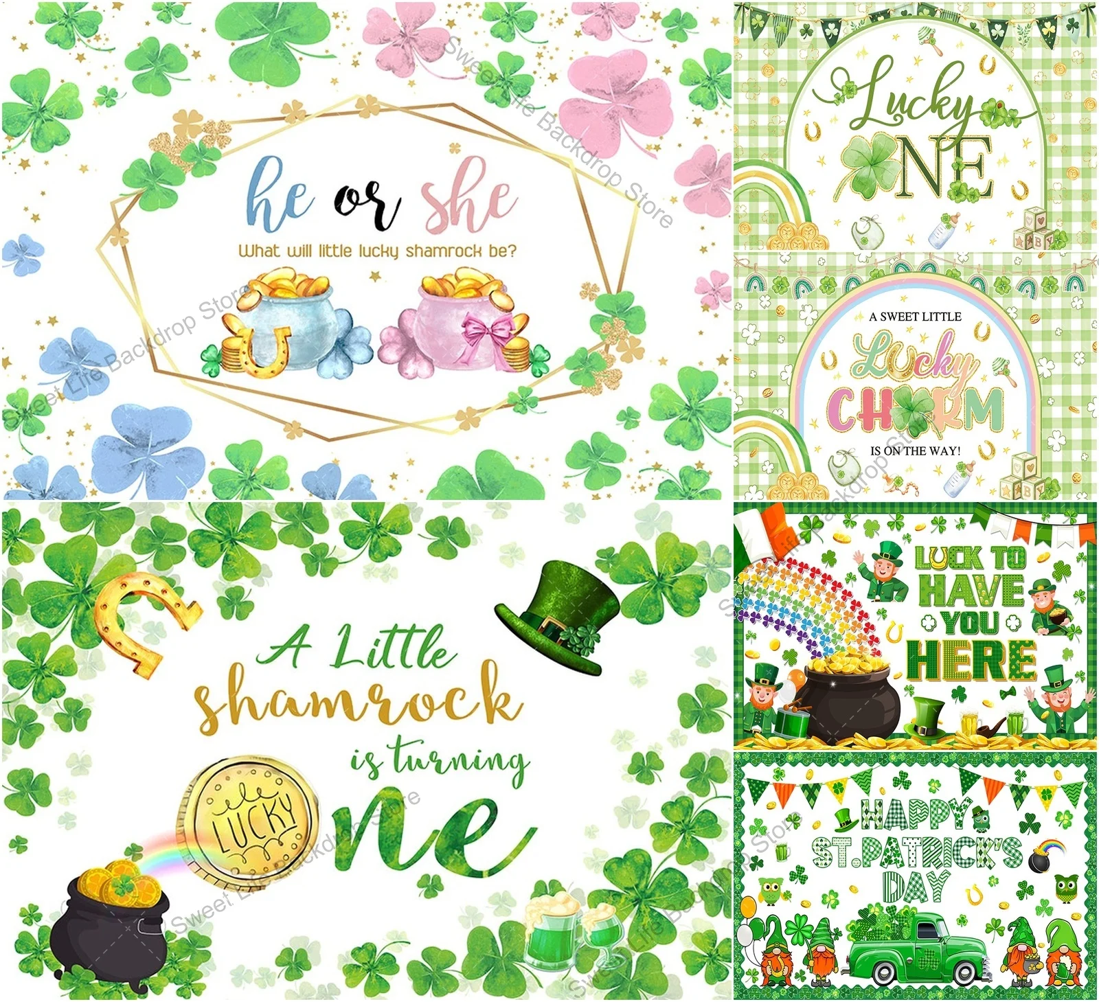 

Фон Lucky One на день рождения, зеленый трилистник, Радуга, детский фон на первый день рождения, Золотая монета, клевер, фон на день Святого Патрика