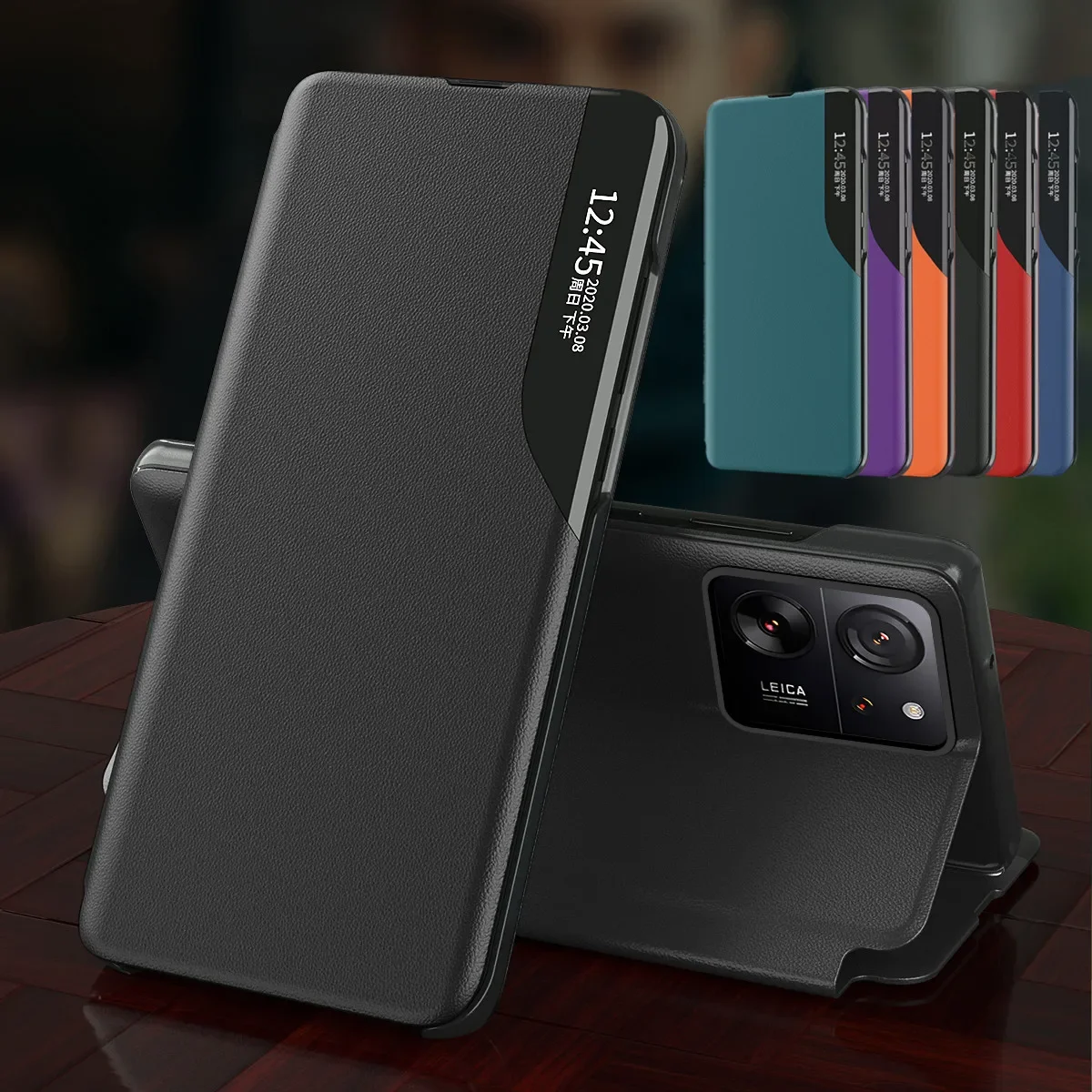 Magnetische Flip-Handyhülle mit Fenster für Xiaomi 17T 15T 14T 13T Pro 5G, Leder-Buchhülle mit Halter, Sturzsichere Schutzhülle