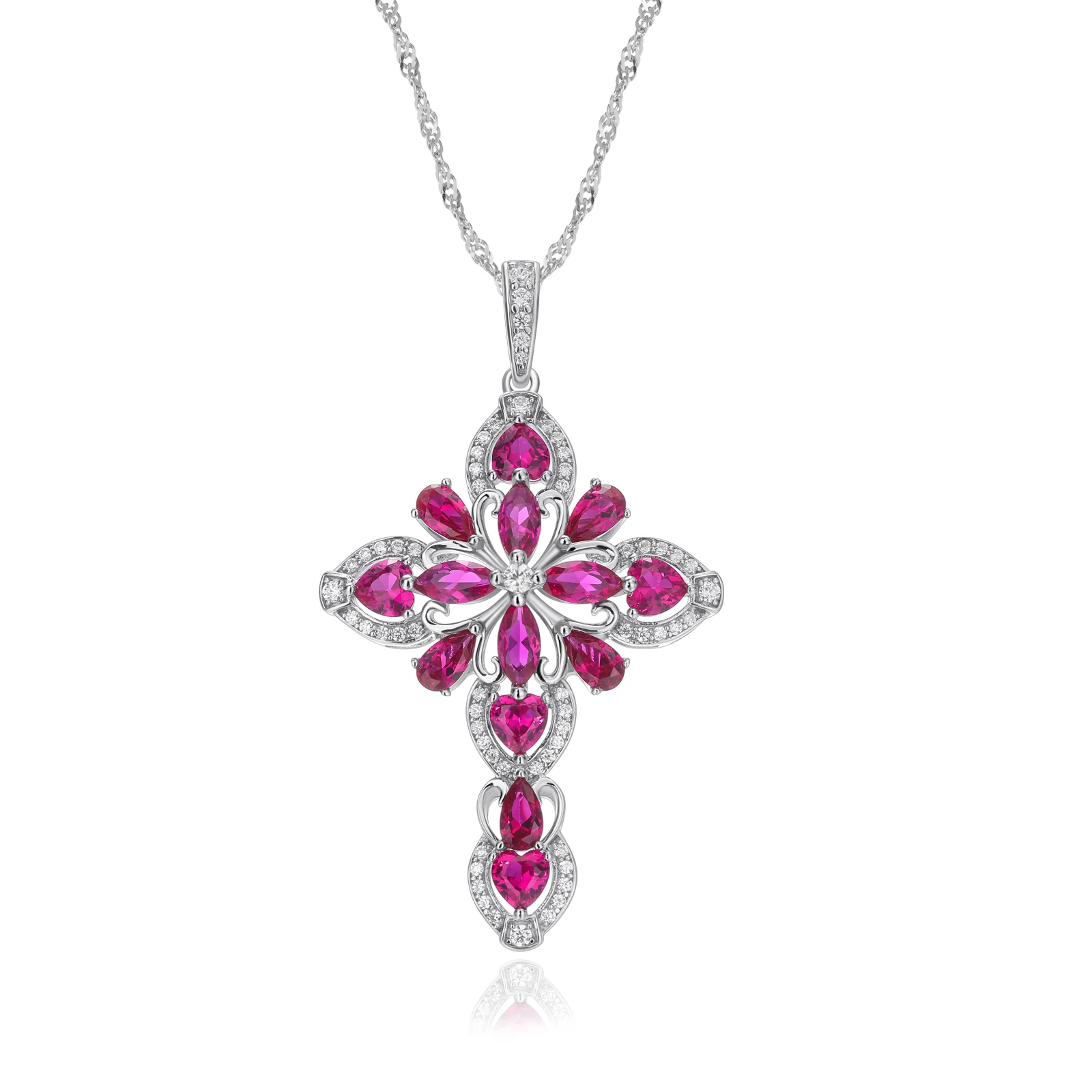 

SEASKY 925 Sterling Silver Red Ruby Gemstone Cross Pendant Necklace for Women Fashion Rhodium Plated Fine Jewelry Gifts