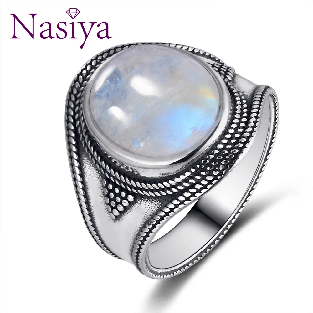 Nasiya Big Oval 10x12MM Moonstone Rings S925 Silver Gemstones  Jewelry Rings For Men Women Wholesale Dropshipping