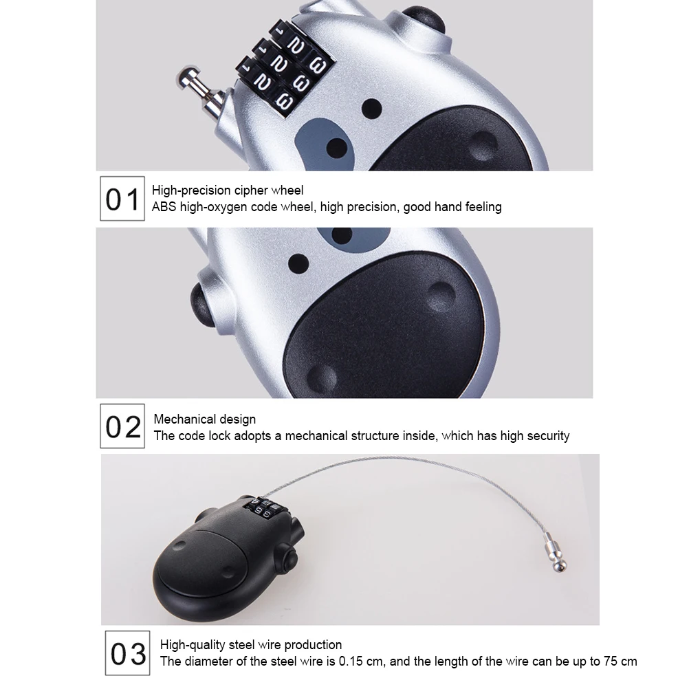 Kłódka linkowa Kłódka linkowa z motywem krowy Kłódka rowerowa Kłódka do kasku Kłódka do bagażu podróżnego Kłódka do sank z wysuwaną linką stalową Kłódka do kasku