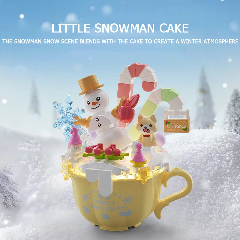 Christmas Cake Mini Christmas Tree Snowman Building Blocks With Lighting Combination Set Desktop Decoration Toys For Kids