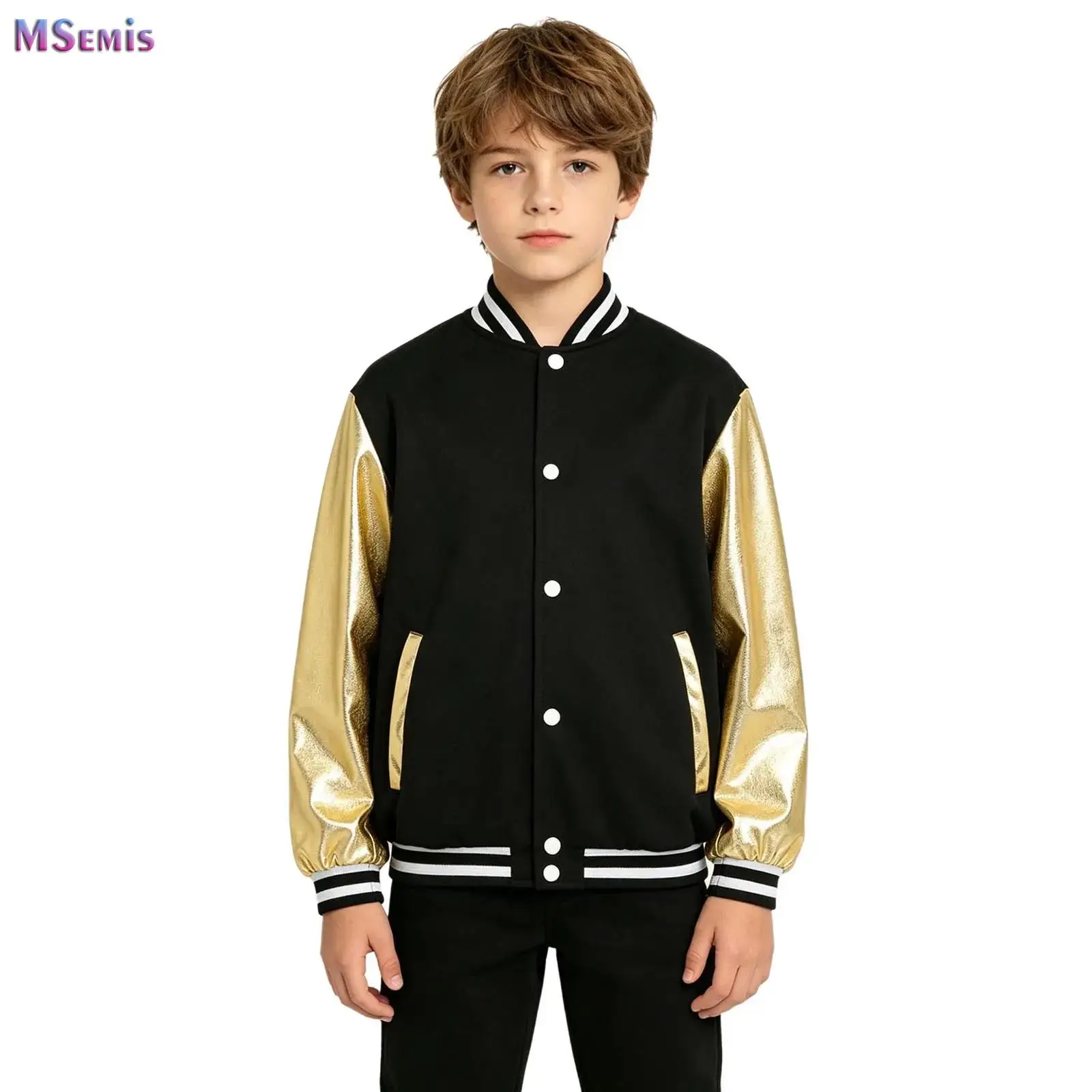 Children Boys Girls Baseball Jacket Coat Spring Long Sleeve Eagle Printed Color Blocking Outerwear Street Hip Hop Bomber Jacket