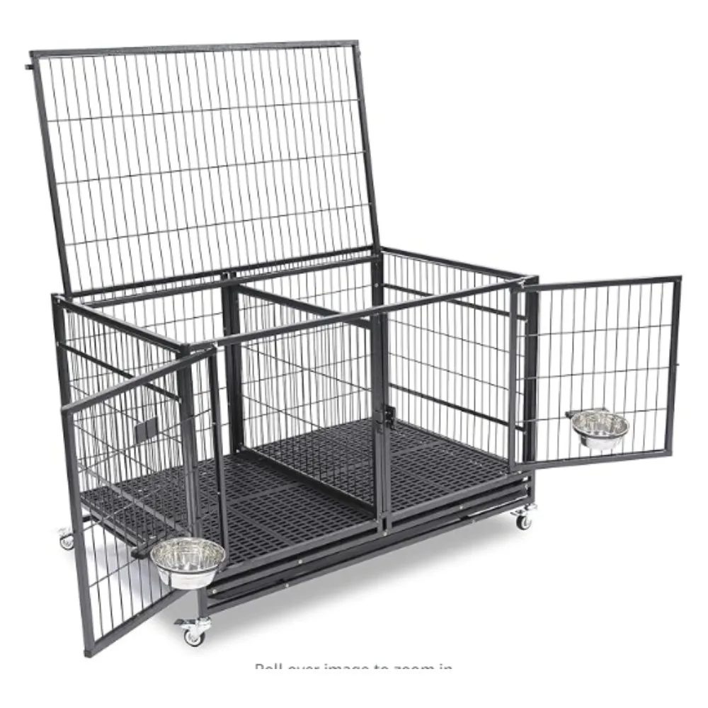 Pet-43 All Metal Open Top Stackable Heavy Duty Cage(Upper) w/Floor Grid, Tray, Divider, and Feeding Bowl