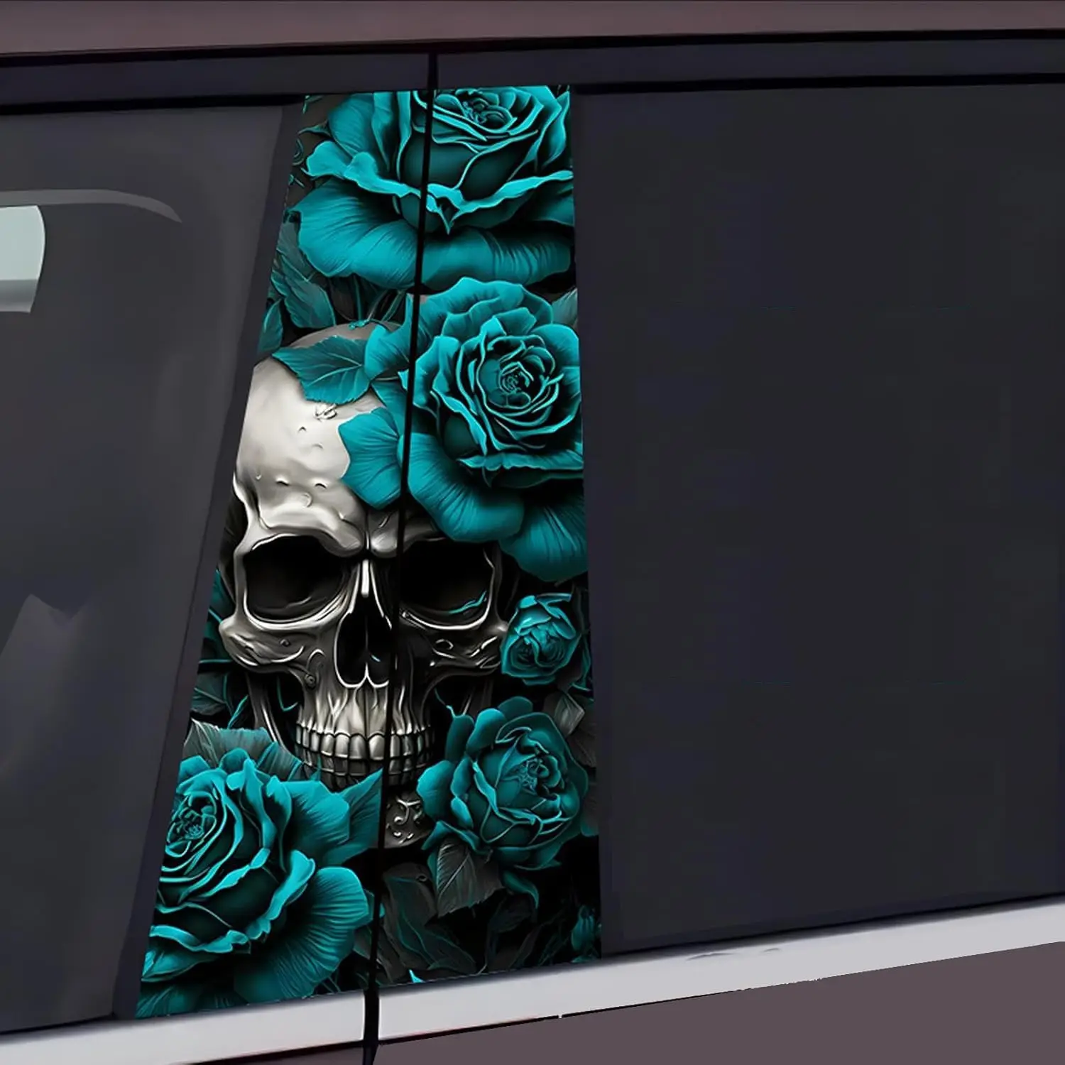 Blueshyhall 2PCS Car B-Pillar Vinyl Decals, Skull Skeleton Personalized Vehicle Door Pillar Sticker, Waterproof Sun Protection S