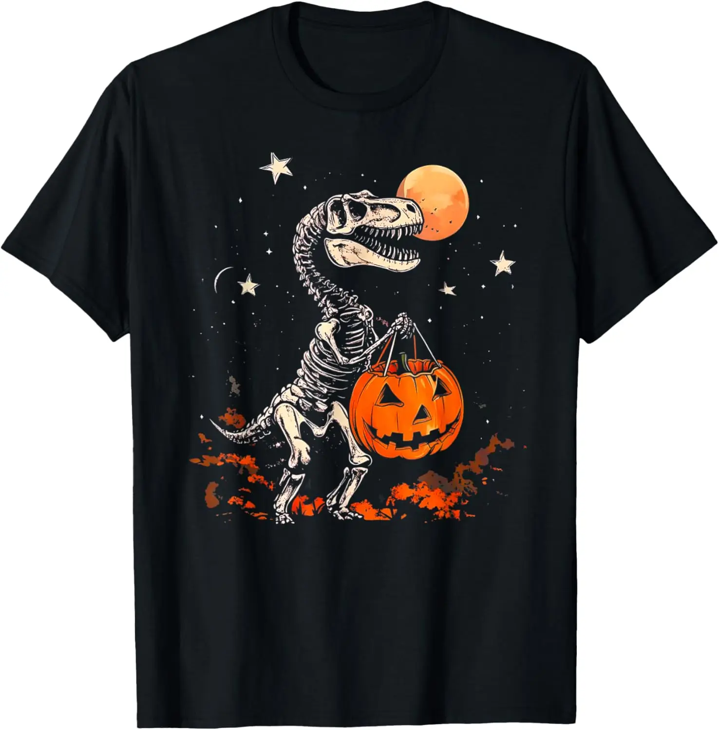 

Halloween Boys Dinosaur Skeleton T Rex Scary Pumpkin Moon T-Shirt Personalized Clothing Funny Shirt Vintage Clothes