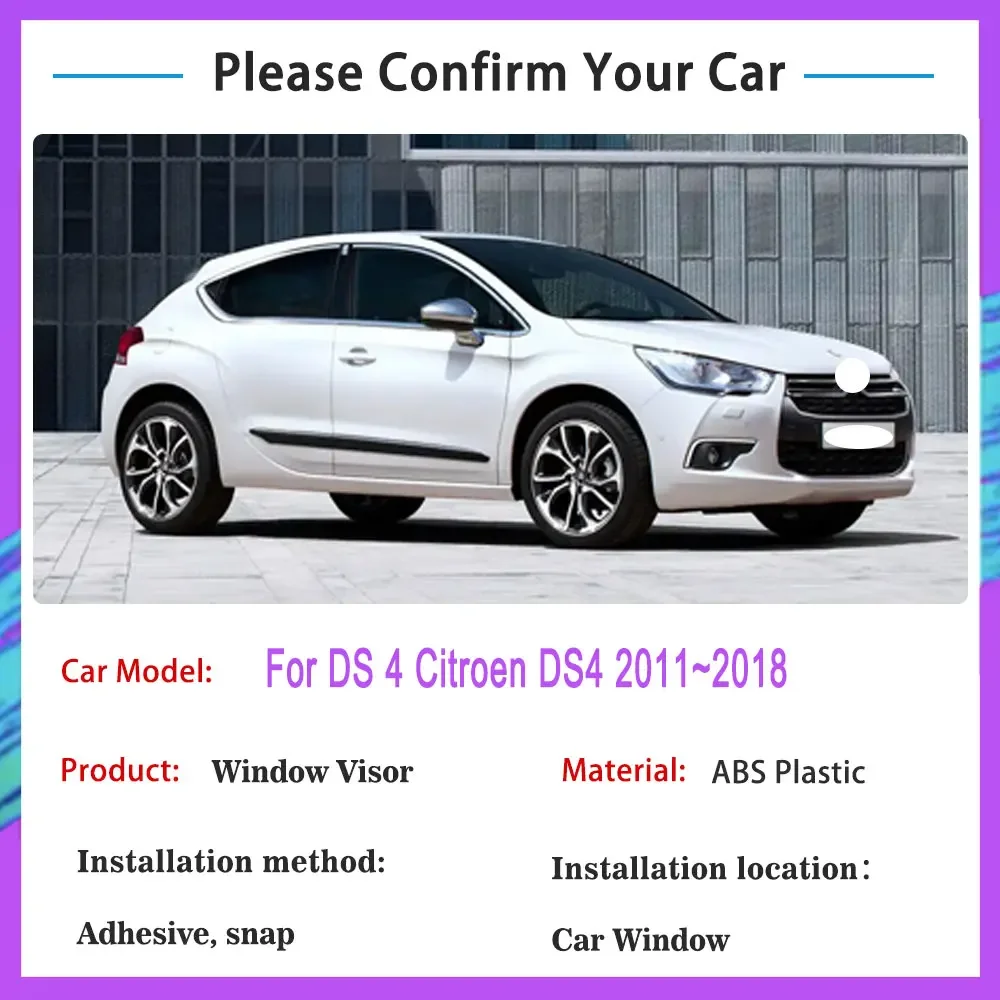 Window Visor For DS 4 Citroen DS4 2011 2012 2013 2014 2015 2016 2017 2018 Side Door Visor Sun Rain Guards ventilation Deflector