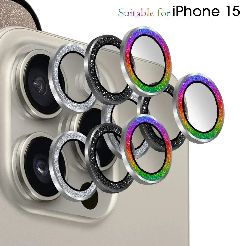 

Titanium Glitter Diamond Camera Lens Protectors For IPhone 14 15 16 Pro Max 12 13 Mini Tempered Glass Camera Cover Film