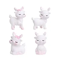 Cute Mini Pink Deer Statue Resin Pink Deer Miniatures Pink Deer Doll Decorative Fruit Baskets Statue Car Dashboard Ornaments
