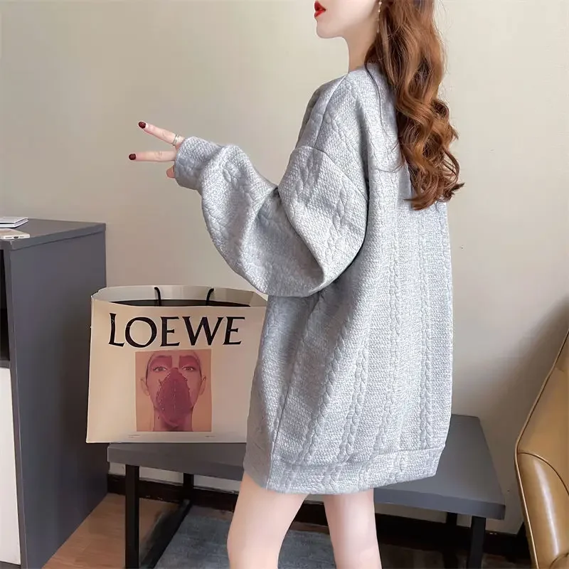 

Loose Round Neck Baggy Sweatshirt for Women New In Long Sleeve Pullover Sport Korean Clothing Outerwears Novelty E M Woman Tops