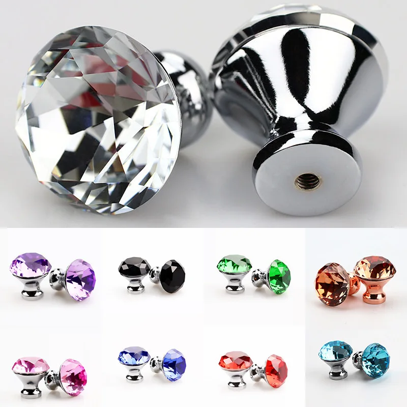 25-40mm Diamond Shape Design Crystal Glass Knobs Cupboard Drawer Pull Kitchen Cabinet Door Wardrobe Handles Hardware