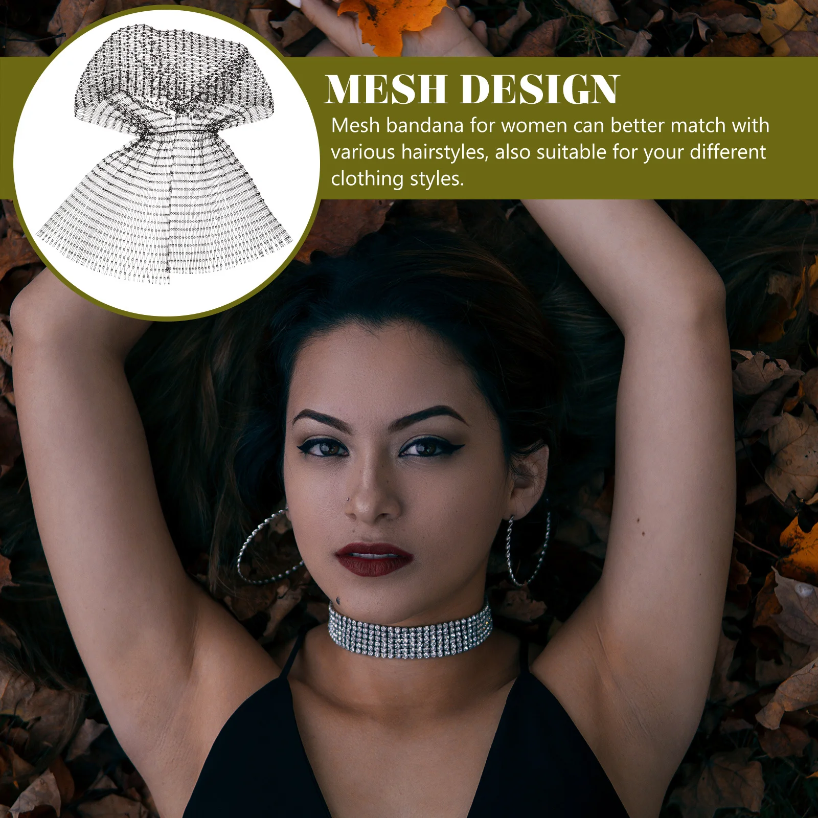 

Mesh Bandana Hair Scarf Elastic Lightweight Polyester for Women Rhinestone Headpiece Headband for Daily Wear Fashion Accessories