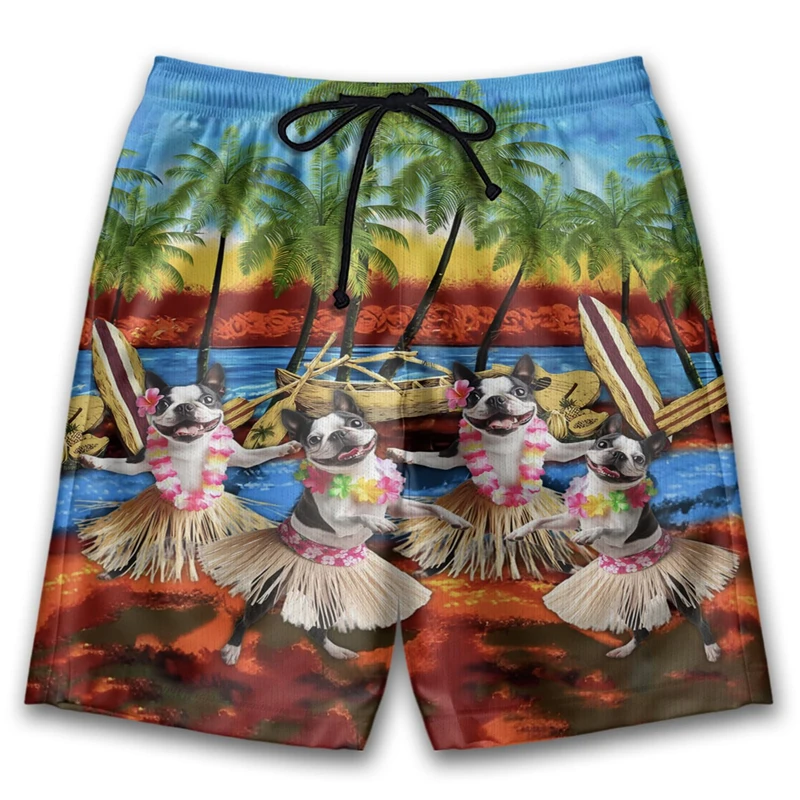 Cute Pet Dog Dance Graphic Short Pants For Men Dachshund Beagle Boxer Dog Hula Drawstring Lightweight Boardshorts Women Bermudas