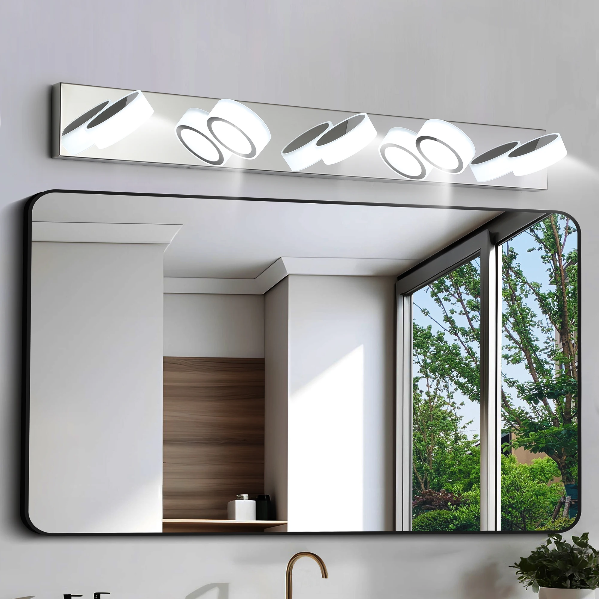 L002003-W5B/C Led Flicker-Free Mirror Headlight with 180-Degree Rotation, Suitable for Bathroom Vanity, Long-Life Led Light Source, Dimmable, Waterproof, Anti-Fog, Anti-Rust