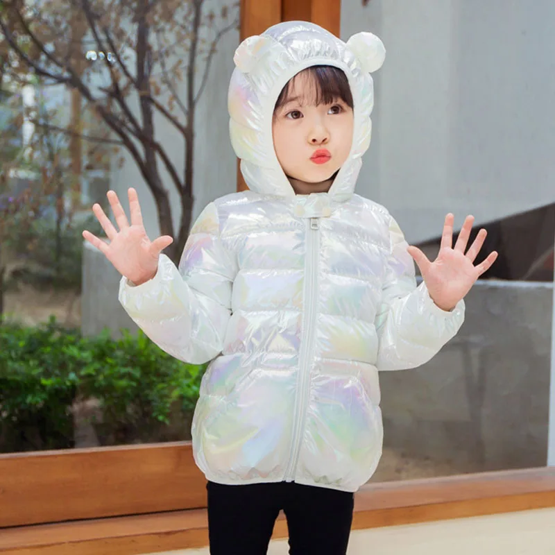 Kid Girls Lightweight Down Jacket Bright Shiny Fabric Hoodie Coat Children Boys Winter Autumn Warm Outerwear Casual Clothing New