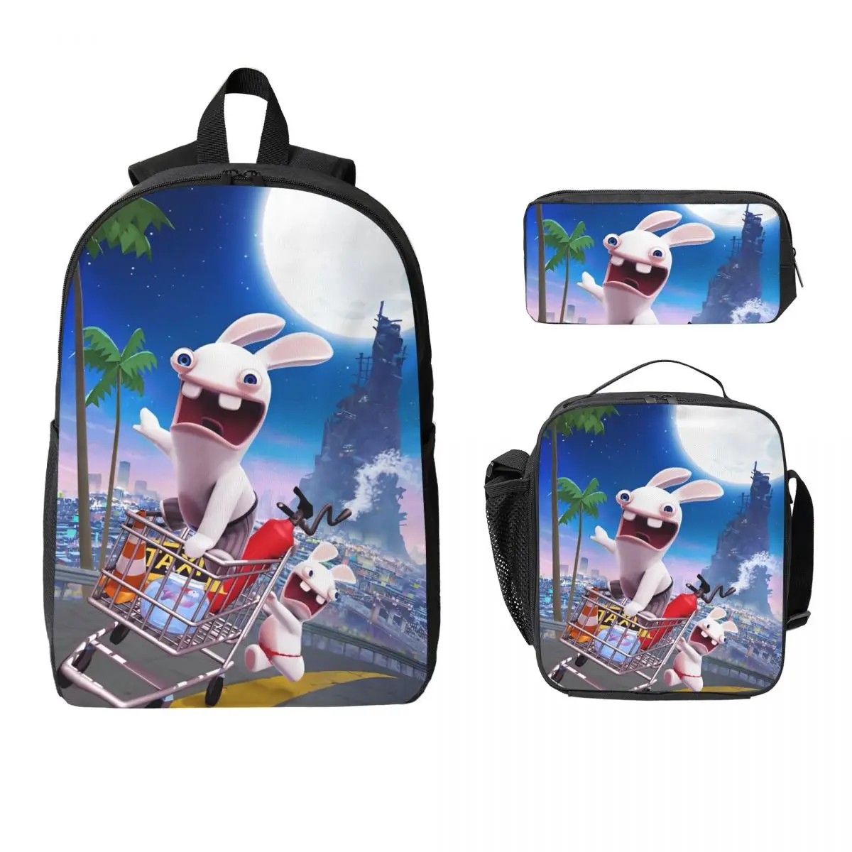 Invasion Rabbits Kids Backpack Lunch Box Pencil Boxes for Boys Girls Preschool Backpacks Lightweight Schoolbag Bookbag Set