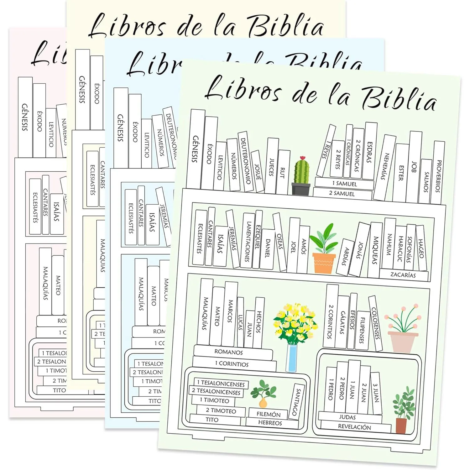 8 Pack Spanish Books of The Bible Stickers 5x7 Inch-Bible Book Shelf Sticker Christian Bible Tracker Dashboard Sticker