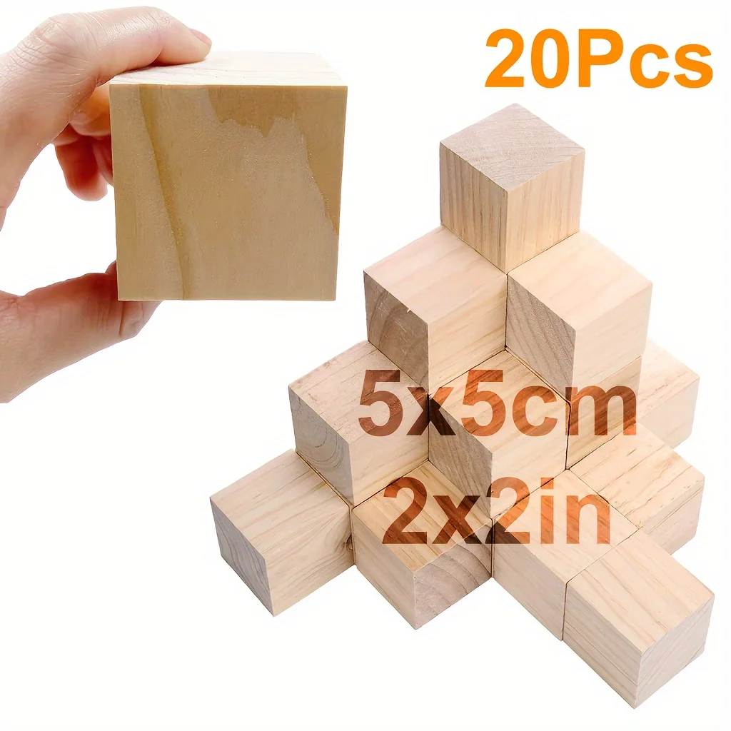 20PCS/10PCS/5PCS/1PCS  2 Inches Wooden Cubes Wooden Blocks - Great for Crafts Making