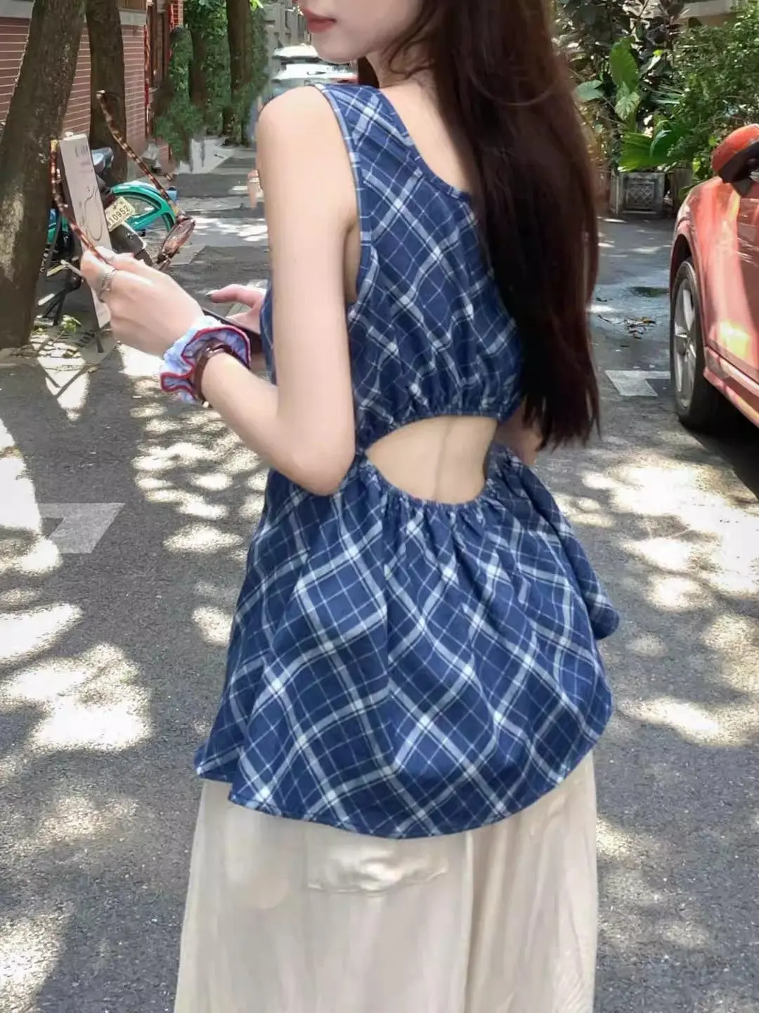 Women's Plaid Vest irt Slim Fit Summer 2026 New Exclusive Exquisite Outerwear Casual Chic Waist-Cinching Bal Top