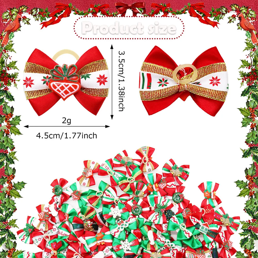 Puppy Bows 10/20/30PCS Handmade Dog Hair Accessories With Rubber Bands Christmas Party Dog Bows Pet Supplies For Dogs