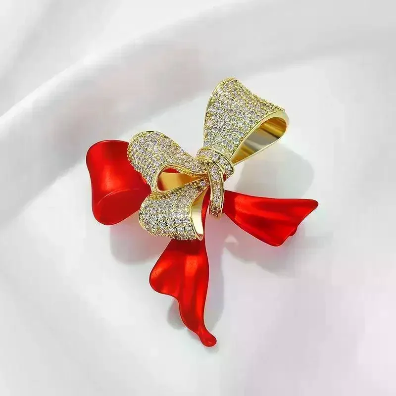 أزياء حجر الراين الأحمر القوس دبابيس للنساء الملابس معطف حزب مجوهرات اكسسوارات الهدايا #3