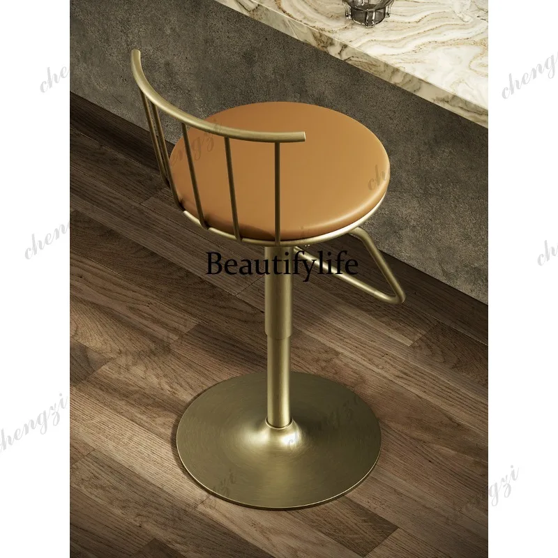 Retro light luxury high bar chair High-end household island chair Commercial high-foot rotating bar chair at the front desk