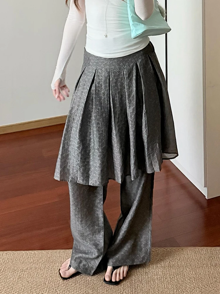 ReddaChic Pleat Skirt Overlay Women Trousers Summer Jacquard Wide Leg Strappy Breathable Wrap Pants Lounge Alternative Clothes view 3
