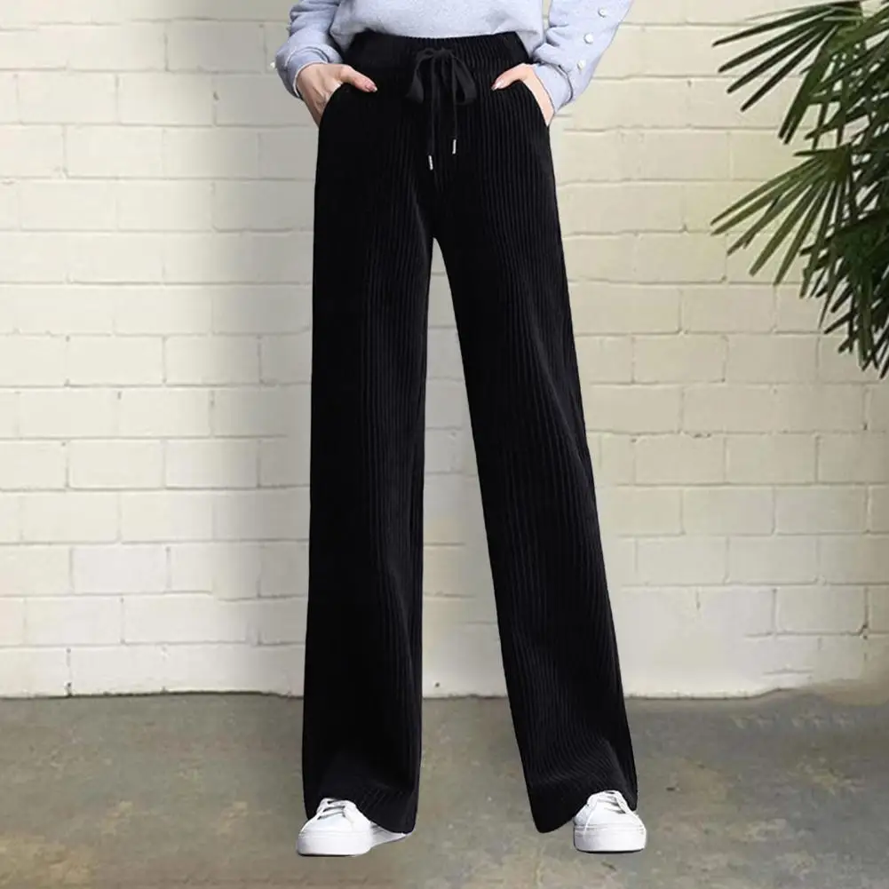 Casual Wide-leg Pants Cozy Plush Women's Drawstring Sweatpants with High Waist Wide Leg for Warmth Comfort Featuring Soft Fabric