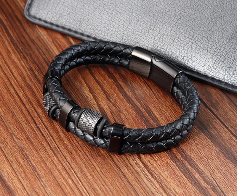 1 Stück Charm-Armband aus geflochtenem Seil für Herren, Edelstahl, magnetische Schnalle, Armbänder und Armreifen aus echtem Leder, Schmuck für Männer und Frauen – Detail 4