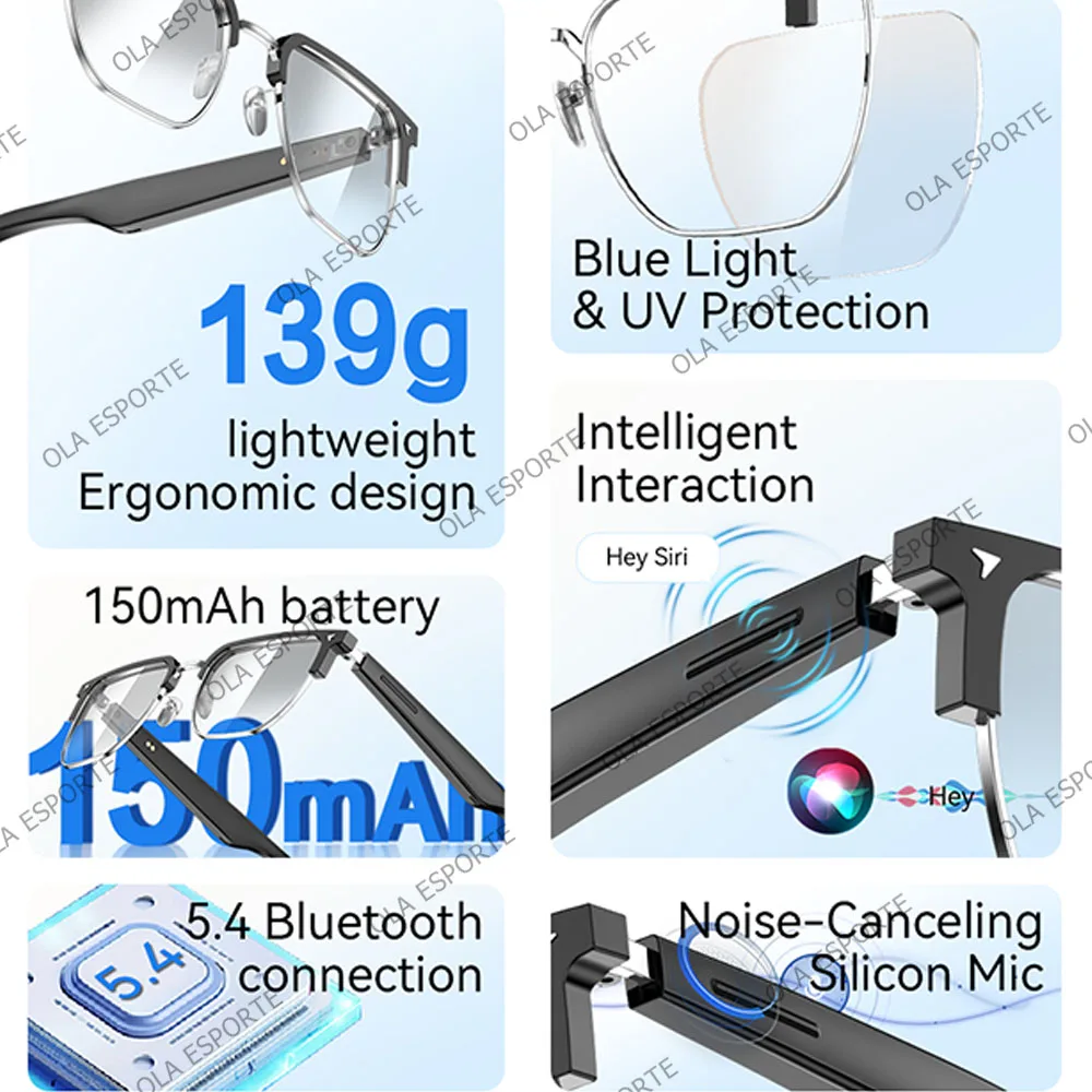 New Smart Audio Glasses Air conduction Wireless Bluetooth HD Headset Dustproof Waterproof With Microphone Sunglasses Men Women