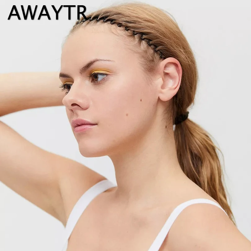 AWAYTR Fashion Elastic Flexible Comb Headband Rhinestone Hairband Women Girls Fixed Hair Style Bun Headdress Accessories