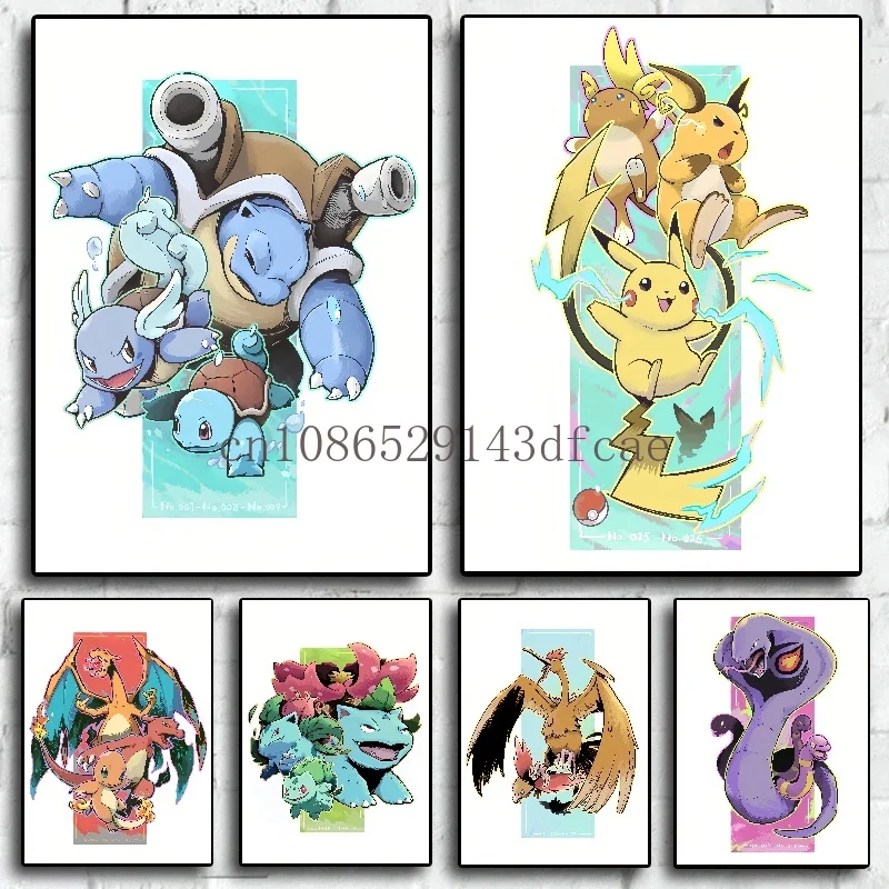 Japan Anime Pokemon Cartoon Canvas Painting Pikachu Charizard Eevee Wall Art Posters Print Pictures Children's Room Home Decor