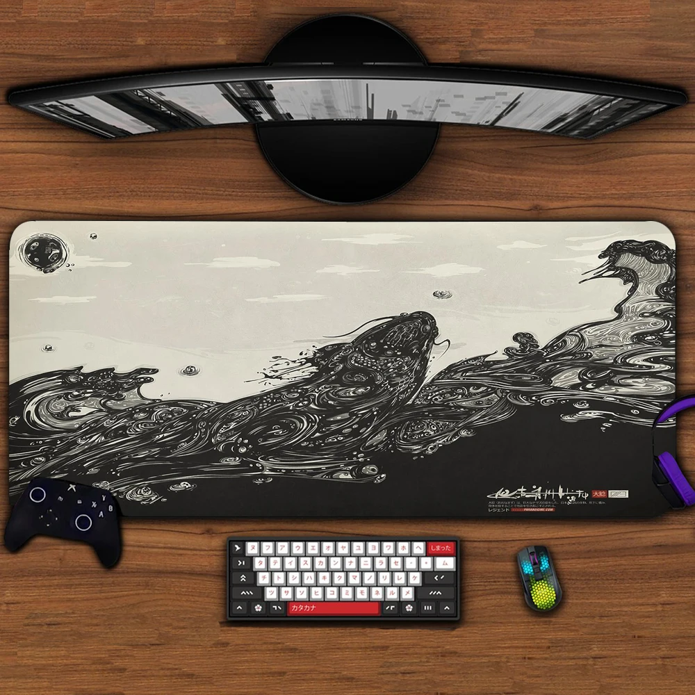 Koi mouse pad schwarz weiß erweitertes pad desktop tisch matte 1200x600 deskmat speed mauspad 800x400 japanischer großer teppich x