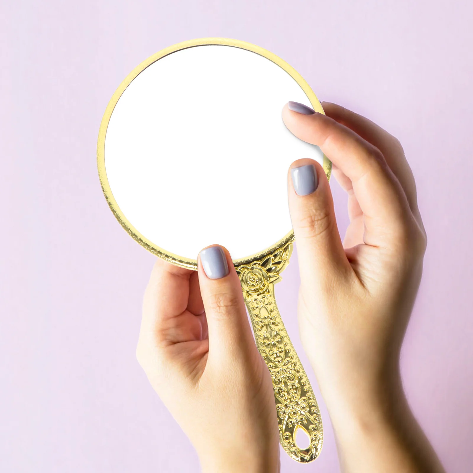 

Vintage Handheld Mirror Practical Ergonomic Handle Design Lightweight Easy Carry Storage Chic Hand Mirror for Women Friends