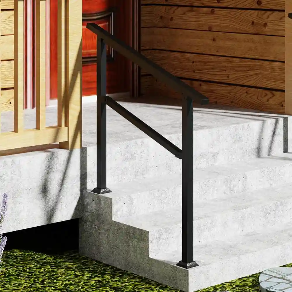 36 Zoll. H x 3,3 Fuß B Schienensatz aus schwarzem Eisen für Außenstufen, passend für 2- oder 3-stufige Treppengeländer in Schwarz