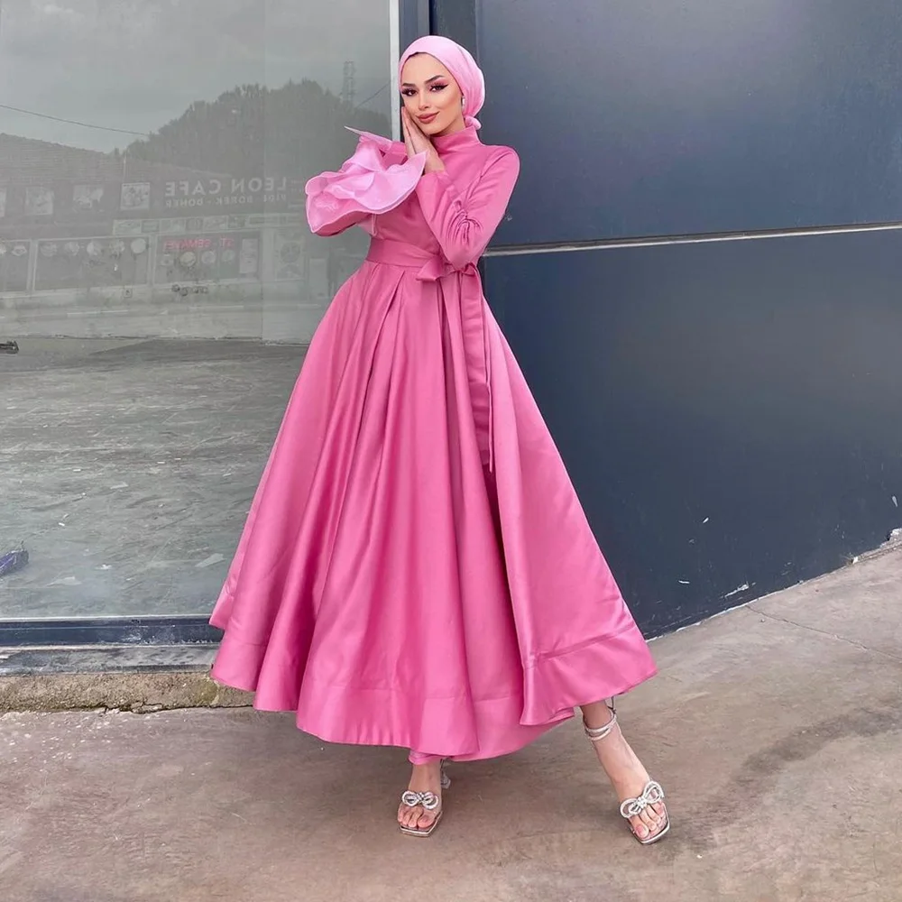 

Sevintage Modest Prom Dresses Long Sleeves High-Neck A-Line Arabic Muslim Evening Dress Turkish Engagement Party Gowns 2023