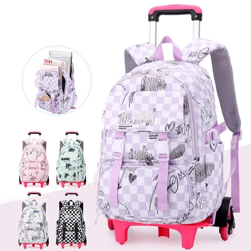 Kinderrugzak School Meisje Wiel School Trolley Tas Wielen Kids Reisbagage Trolley Tassen School Rugzak Met Wielen