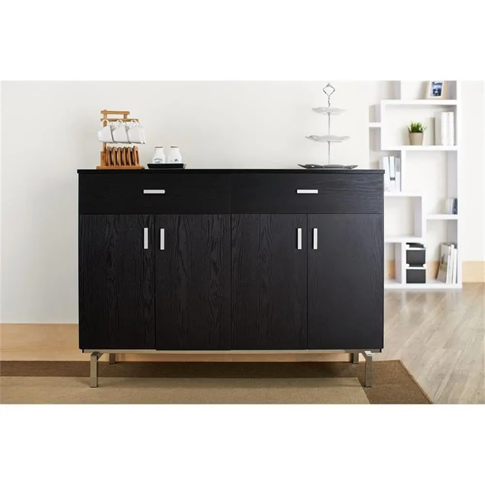 Modern Wood 2-Drawer Buffet Server & Sideboard, Built-in Wine Rack, Dining Room Storage, 47.3