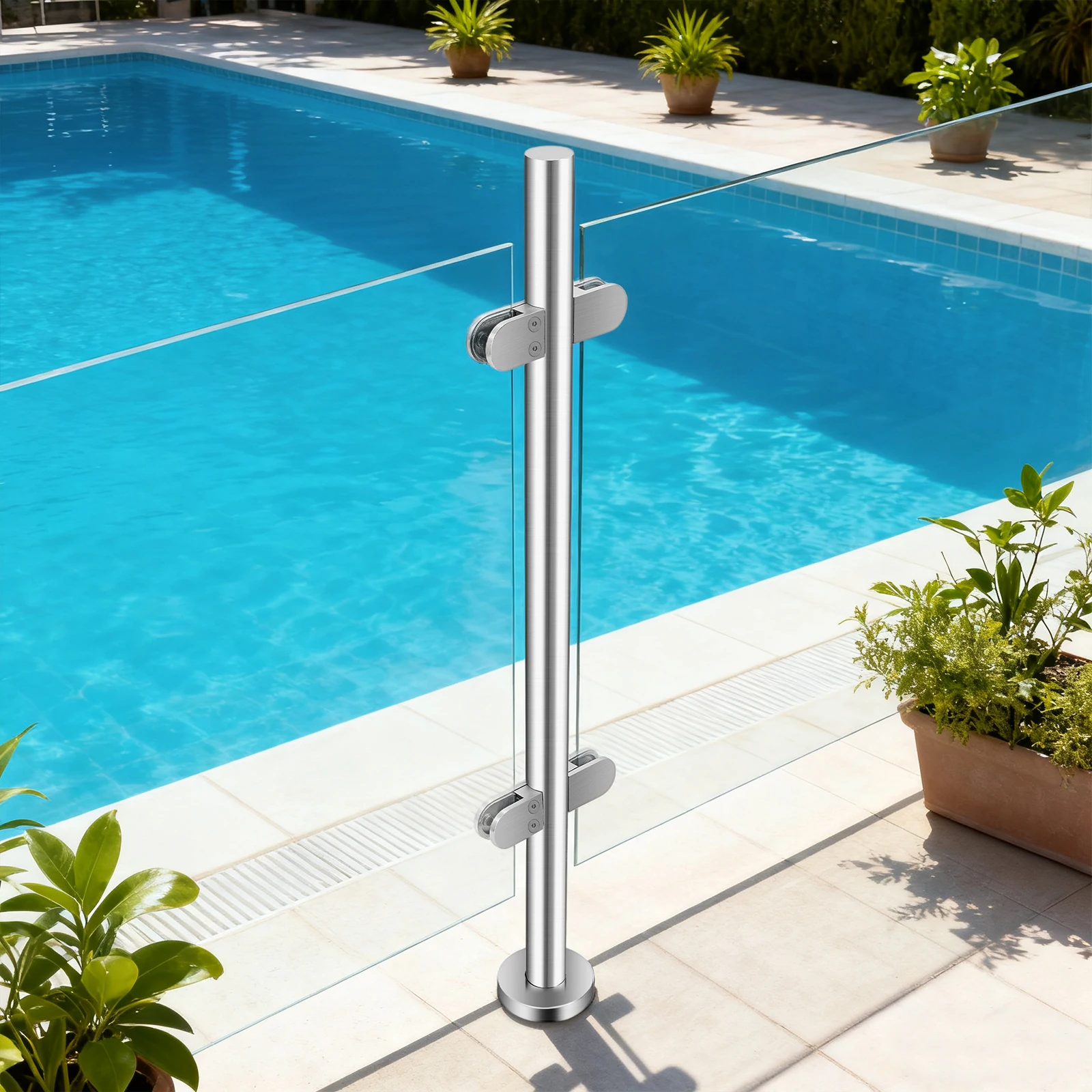 90cm Stainless Steel Railing Post, 304 Grade Baluster Mid Post With Mounting Base, For Staircase Deck Balcony Railing System