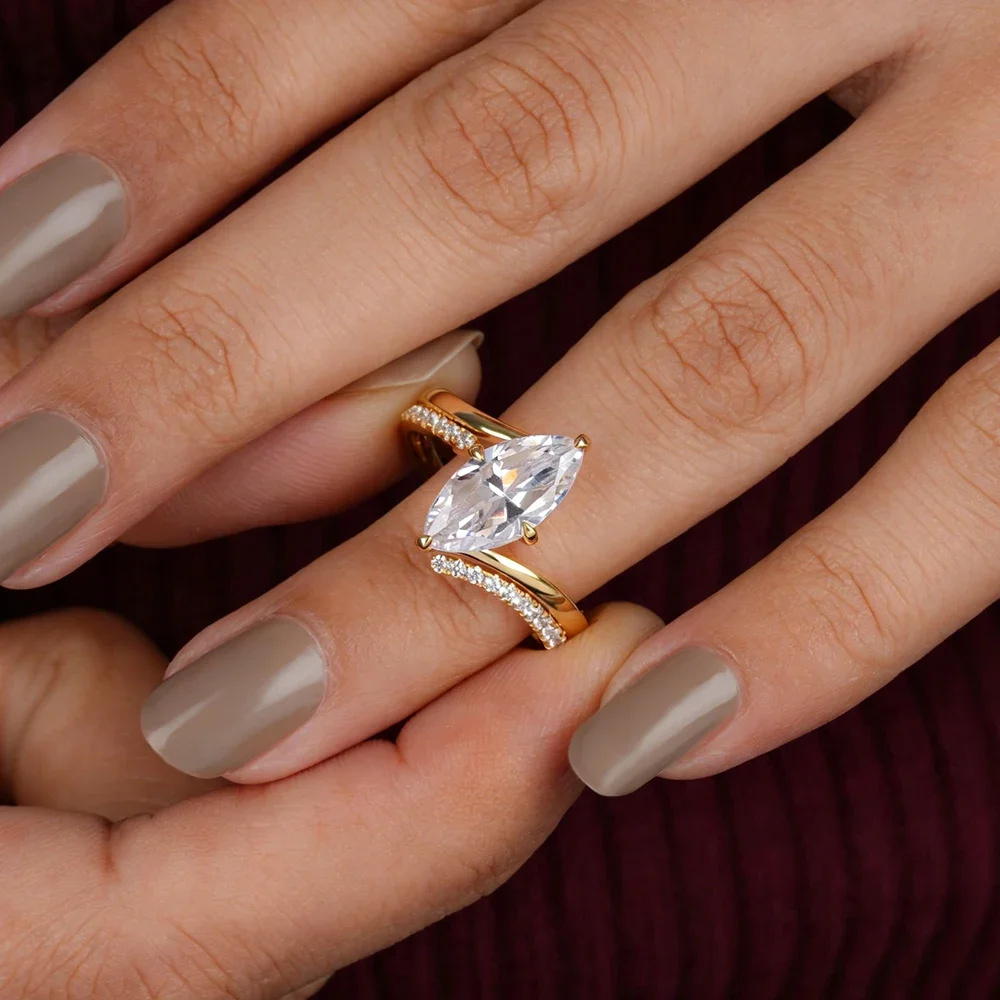 QIBAOKU Moissanite Stacking Ring Set S925 Silver 3Carat Marquise Cut Diamond Vintage Promise Band for Women Gifts Jewelry 2026