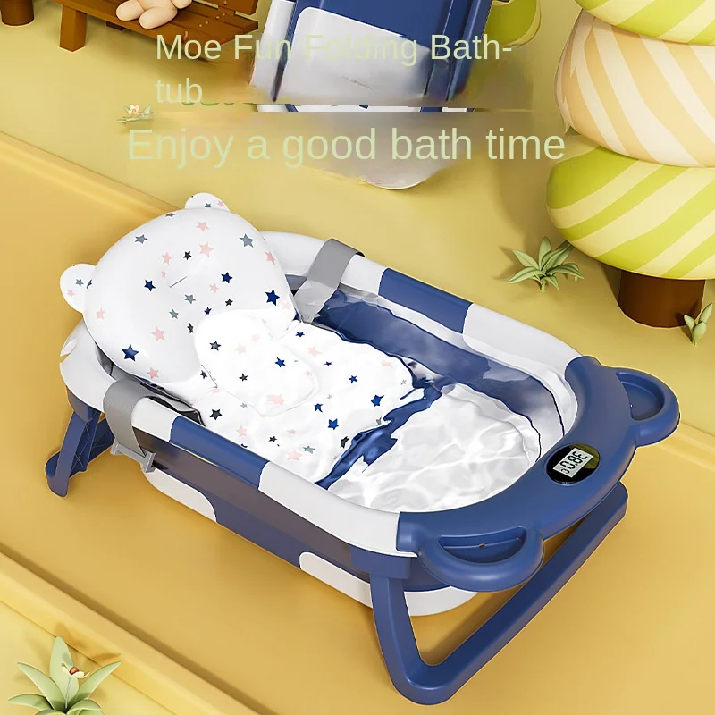 Household Newborn Baby Bathtub Baby Sitting and Lying Temperature-Sensing Bathtub Bath Barrel Baby\'s Folding Bath Tub