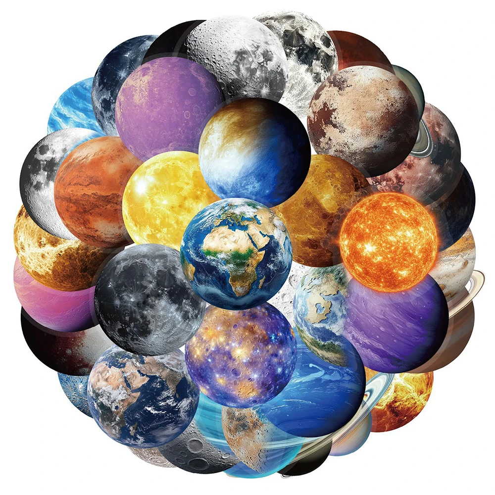 10/30/50pcs Transparent Universe Planet Moon Stickers Cool Cartoon Sticker DIY Notebook Helmet Motorcycle Decoration Sticker Toy