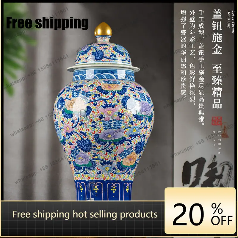 

Hand-painted general tank ornament Jingdezhen ceramics vase Chinese storage tank large