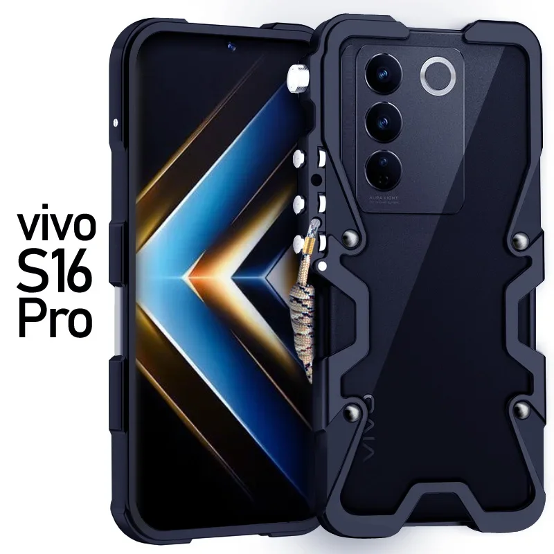 

New! Armor Metal Aluminum Phone Cases Bumper For Vivo S16e S15e S16 S15 Pro Cover Mechanical Purely Handmade Skull Case